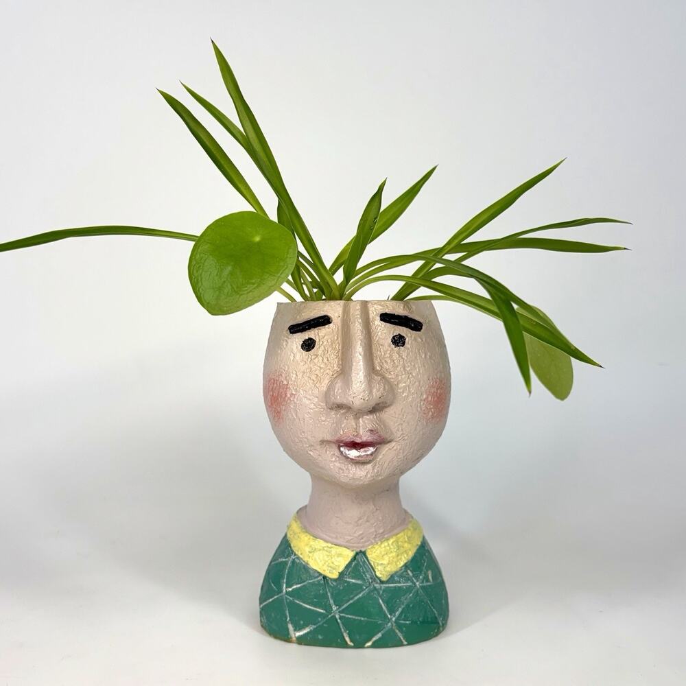 Resin Head Face Flower Planter Plant Pot Modern Vase 5.5” Tall